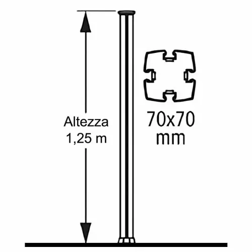 Colonna a 4 incavi 7 x 7 x h. 125 cm per angolo recinzione in vetro e alluminio CRYSTAL SHIELD SP01