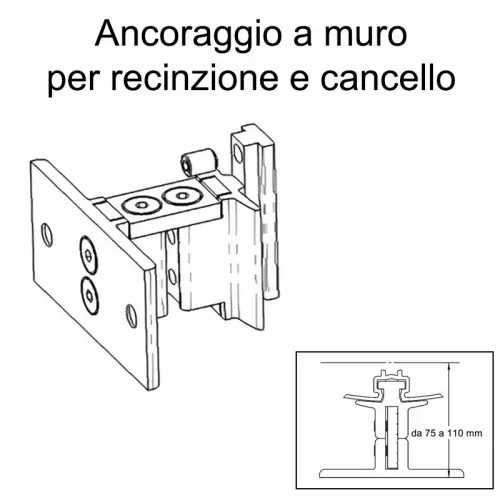 Ancoraggio a muro per recinzione in vetro e alluminio CRYSTAL SHIELD SP01