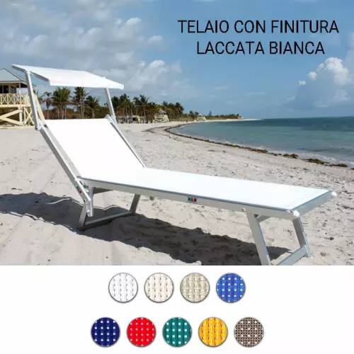 Lettino da giardino KALIKA in alluminio, a 3 posizioni : Telaio con finitura laccato bianco