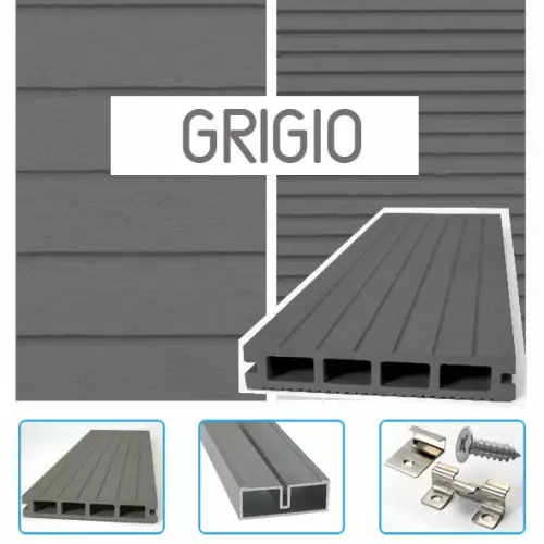 Listone in legno composito WPC BAMBOO Classic Double Face 220 x 14 x 2,5 cm con KIT di installazione - colore GRIGIO SCURO