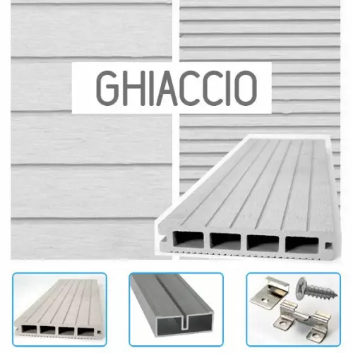 Listone in legno composito WPC BAMBOO Classic Double Face 220 x 14 x 2,5 cm con KIT di installazione - colore GHIACCIO