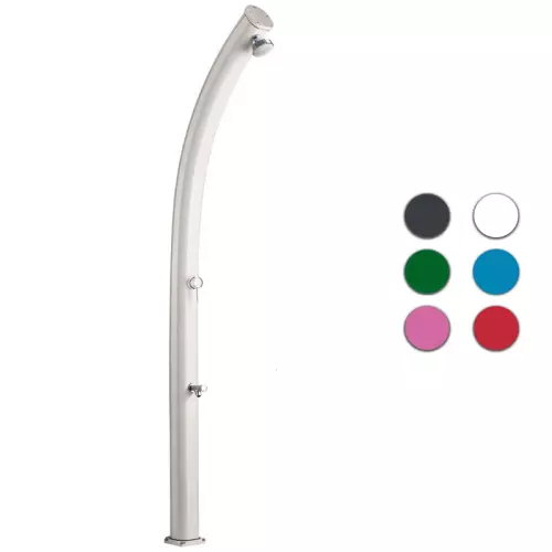 Doccia da esterno ad acqua calda e fredda JOLLY CURVA in alluminio, con lavapiedi