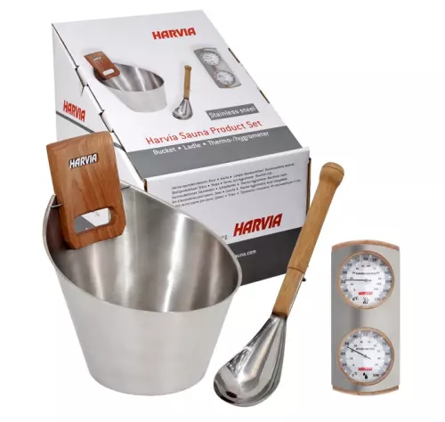 Kit Sauna Harvia - Secchio, Mestolo, Igrometro, Termometro