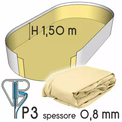 Liner per piscina a forma ovale 5,30 x 3,20 h.1,50 m SABBIA - attacco P3 - spessore 0,80 mm