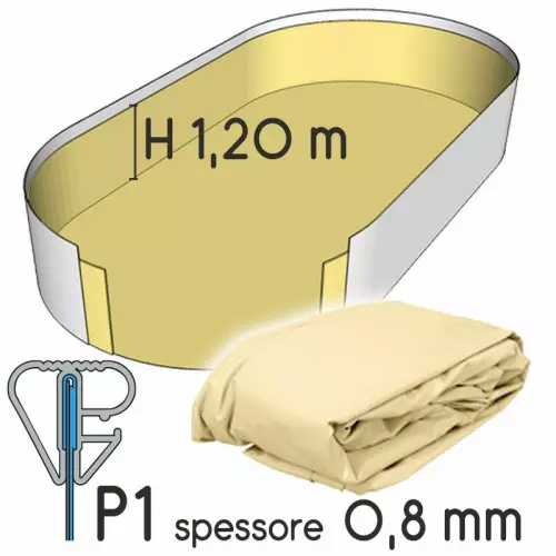 Liner per piscina a forma ovale 11,00 x 5,50 h.1,20 m SABBIA - attacco P1 - spessore 0,80 mm