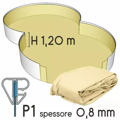 Liner per piscina a forma di otto 4,70 x 3,00 h.1,20 m SABBIA - attacco P1 - spessore 0,80 mm