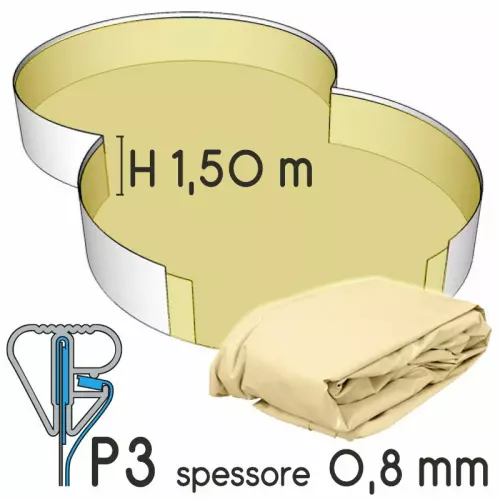 Liner per piscina a forma di otto 8,55 x 5,00 h.1,50 m SABBIA - attacco P3 - spessore 0,80 mm