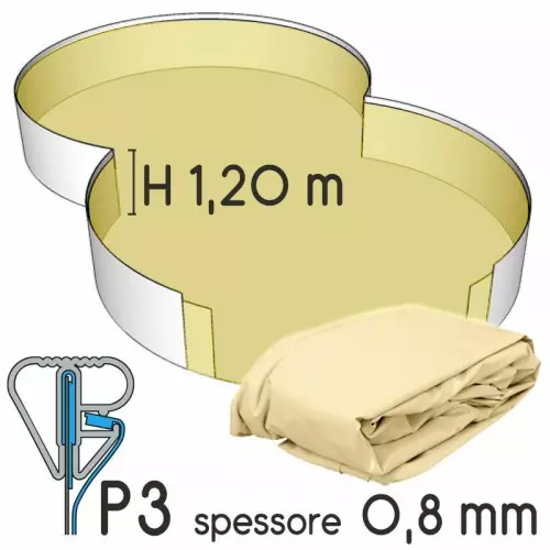 Liner per piscina a forma di otto 9,20 x 6,00 h.1,20 m SABBIA - attacco P3 - spessore 0,80 mm