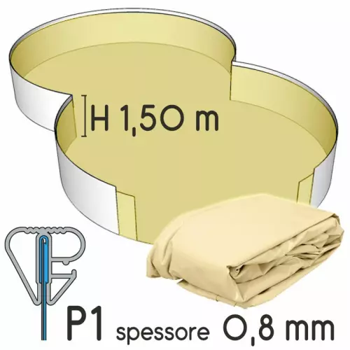 Liner per piscina a forma di otto 6,25 x 3,60 h.1,50 m SABBIA - attacco P1 - spessore 0,80 mm