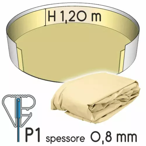Liner per piscina a forma circolare Ø 8,00 x h. 1,20 m SABBIA - attacco P1 - spessore 0,80 mm