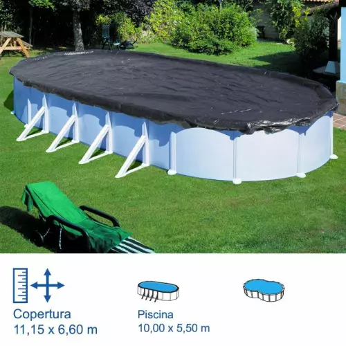 Copertura invernale in 120 gr/m² Gre 11,15 x 6,60 m per piscine ovali di 10,00 x 5,50 m