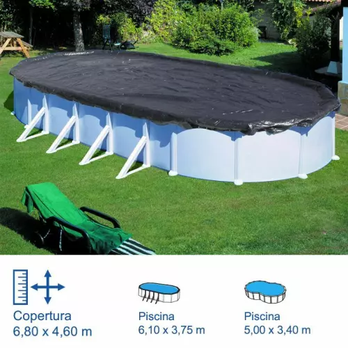 Copertura invernale in 120 gr/m² Gre 6,80 x 4,60 m per piscine ovali 6,10 x 3,75 m e a forma di otto 5,00 x 3,40 m