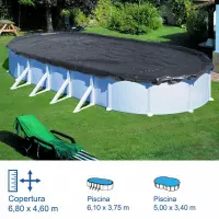 Copertura invernale in 120 gr/m² Gre 6,80 x 4,60 m per piscine ovali 6,10 x 3,75 m e a forma di otto 5,00 x 3,40 m