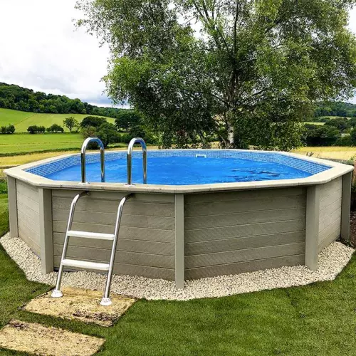 Piscina in pietra ricostruita effetto legno NATURALIS Ø 4,93 x h 1,28 m