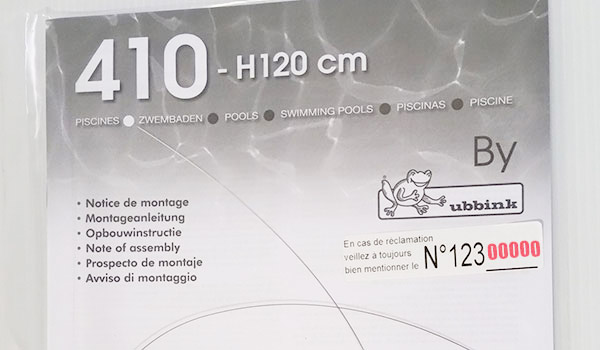 Manuale di installazione e numero di serie piscina Ubbink