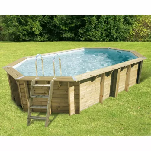 Piscina in legno ottagonale NorthWood 610 - 6,10 x 4,00 h1,30 m - Liner GREY