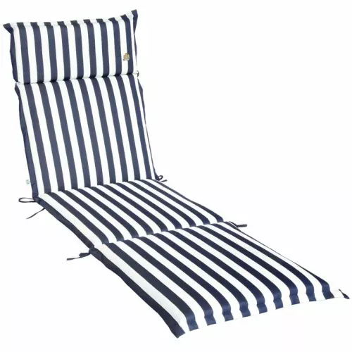 Cuscino da esterno per lettino prendisole, 196x58 cm con volant : ONDABLU (righe bianche/blu)