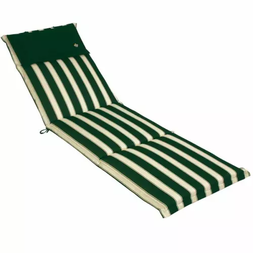 Cuscino da esterno per lettino prendisole, 196x58 cm con volant : RIGHE&RIGHE (righe bianche/verdi)