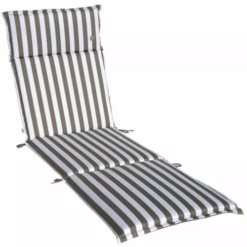 Cuscino da esterno per lettino prendisole, 196x58 cm con volant : DUNE (righe bianche/sabbia)