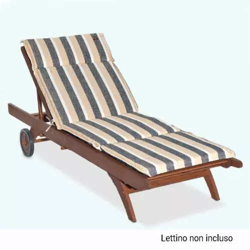 Cuscino da esterno per lettino prendisole, 196x58 cm con volant : SAHARA (righe bianche/beige/grigie)