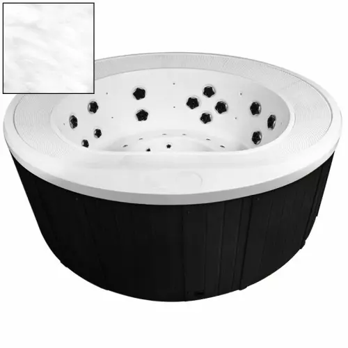 Vasca Idromassaggio a sfioro MALIBU Ø 2,40 h 1,00 m : con pannellatura esterna nera e acrilico bianco marmorizzato
