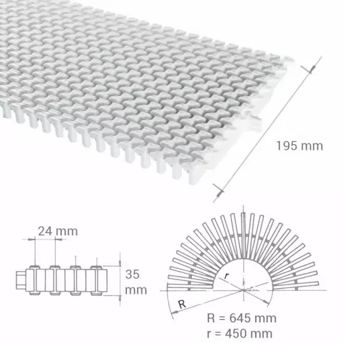 Griglia Piscina Trasversale per curve reversibile in PP - 195 h. 35 mm