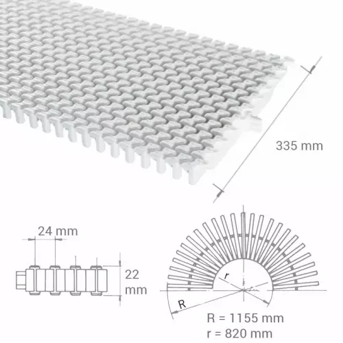 Griglia Piscina Trasversale per curve in polipropilene - 335 h. 22 mm