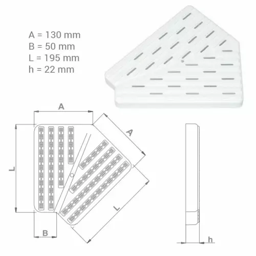 Griglia ad Angolo 45° per bordo piscina a sfioro : 195 h. 22 mm - prezzo al pezzo