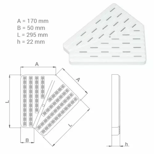 Griglia ad Angolo 45° per bordo piscina a sfioro : 295 h. 22 mm - prezzo al pezzo