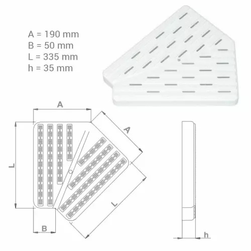 Griglia ad Angolo 45° per bordo piscina a sfioro : 335 h. 35 mm - prezzo al pezzo