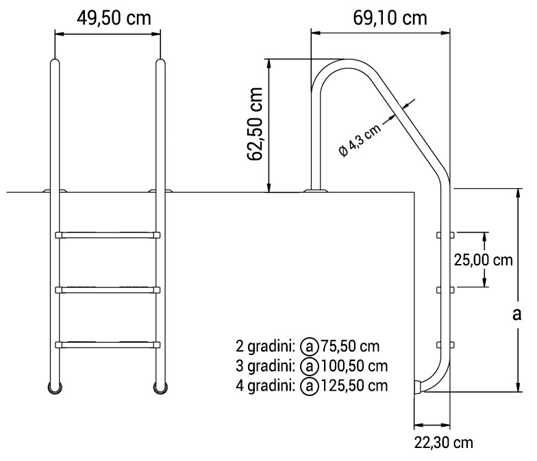 Scaletta per piscina interrata standard