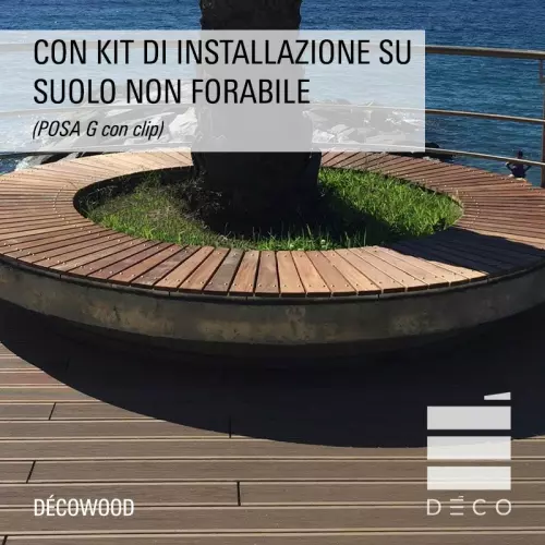 Listone in legno composito WPC DECOWOOD Deco 2,3x14,6x220 cm per pavimentazione - Vendita al m² : Con Kit di installazione su suolo non forabile (POSA G con clip)