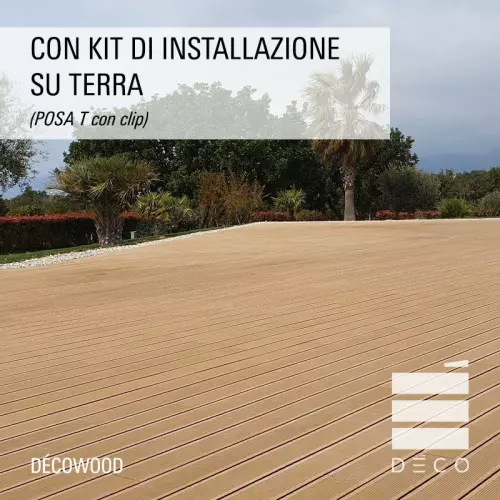 Listone in legno composito WPC DECOWOOD Deco 2,3x14,6x220 cm per pavimentazione - Vendita al m² : Con Kit di installazione su terra (POSA T con clip)