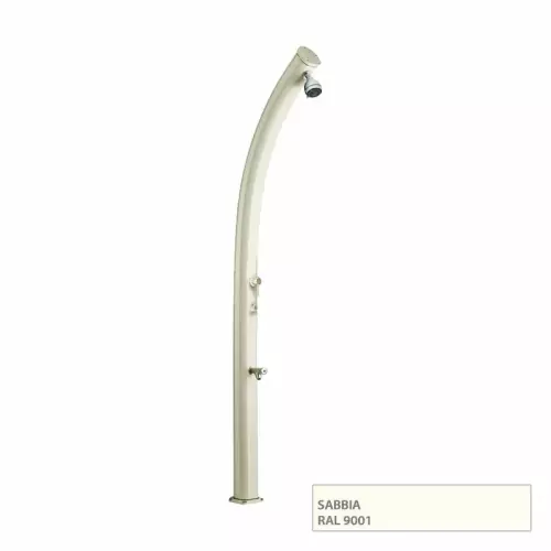 Doccia da giardino JOLLY CURVA con temporizzatore e lavapiedi, in alluminio : Colore SABBIA