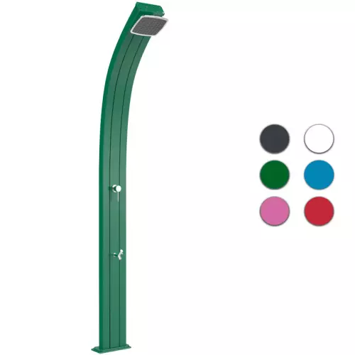 Doccia da esterno ad acqua calda e fredda SPRING CURVA in alluminio, con lavapiedi