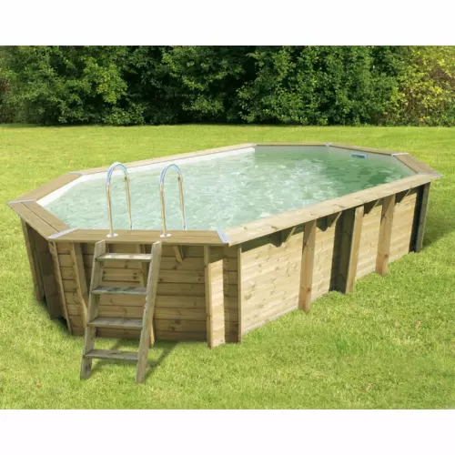 Piscina in legno ottagonale NorthWood 550 - 5,50 x 3,55 h1,20 m - Liner BEIGE