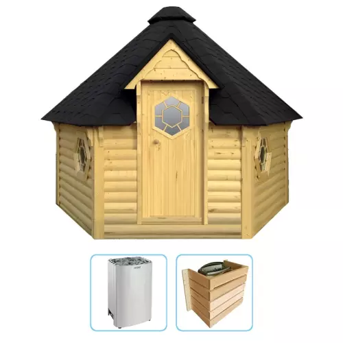 Sauna finlandese tradizionale da esterno ODINO 6-8 posti kit - CON RISCALDATORE ELETTRICO