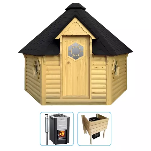 Sauna finlandese tradizionale da esterno ODINO 6-8 posti - CON STUFA A LEGNA