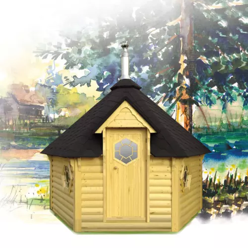 Struttura per sauna finlandese tradizionale da esterno ODINO 5-7 posti con spogliatoio