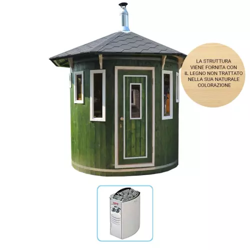 Sauna finlandese tradizionale da esterno CARONTE 5-7 posti - CON RISCALDATORE ELETTRICO 