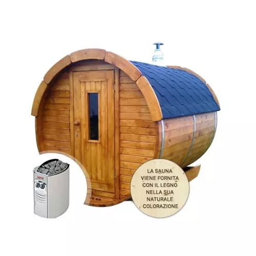 Sauna finlandese tradizionale da esterno PLUTONE 4-6 posti 3 m Ø 1,9 m - CON RISCALDATORE ELETTRICO