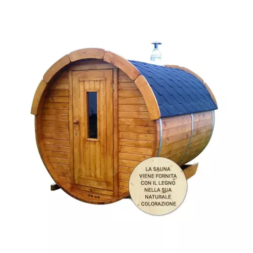 Struttura per sauna finlandese tradizionale da esterno PLUTONE con spogliatoio 6-8 posti 3,5 m Ø 2,2 m