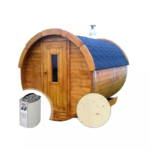 Sauna finlandese tradizionale da esterno PLUTONE con spogliatoio 6-8 posti 4 m Ø 2,2 m - CON RISCALDATORE ELETTRICO