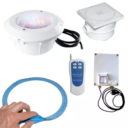 Kit 2 Proiettori LED RGB Ø 290 mm con guarnizione sandwich per illuminazione piscina