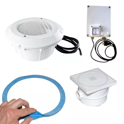 Kit 3 Proiettori con luci ALOGENE - PAR 56 con guarnizione Sandwich per illuminazione piscina