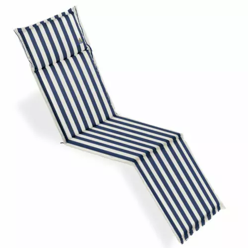 Cuscino da esterno per deckchair, 184x46 cm con volant : Fantasia ONDABLU (righe bianche/blu)