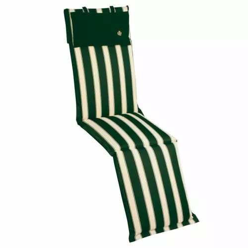 Cuscino da esterno per deckchair, 184x46 cm con volant : Fantasia RIGHE&RIGHE (righe bianche/verdi)