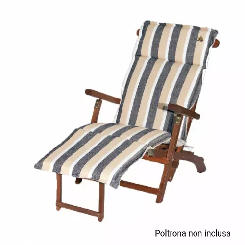 Cuscino da esterno per deckchair, 184x46 cm con volant : Fantasia SAHARA (righe bianche/beige/grigie)