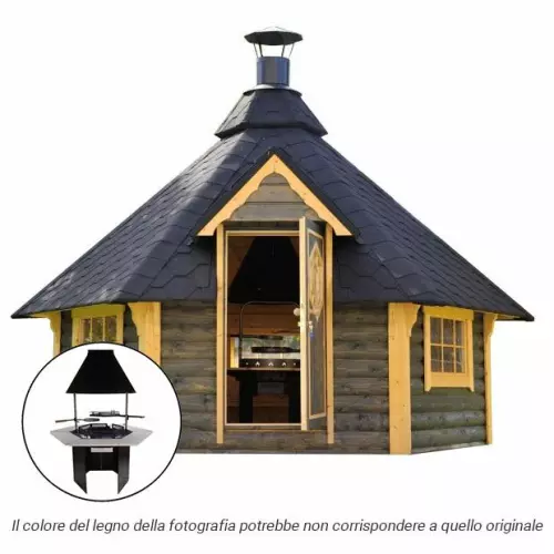 Casetta in legno AURA da esterno 3,9 x 4,4 x h 3,5 m con BARBECUE LUXURY