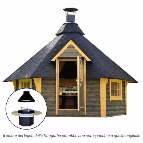 Casetta in legno AURA da esterno 3,9 x 4,4 x h 3,5 m con BARBECUE STANDARD
